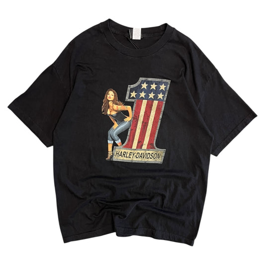 Y2K Harley Davidson Route 65 One USA Flag Tee