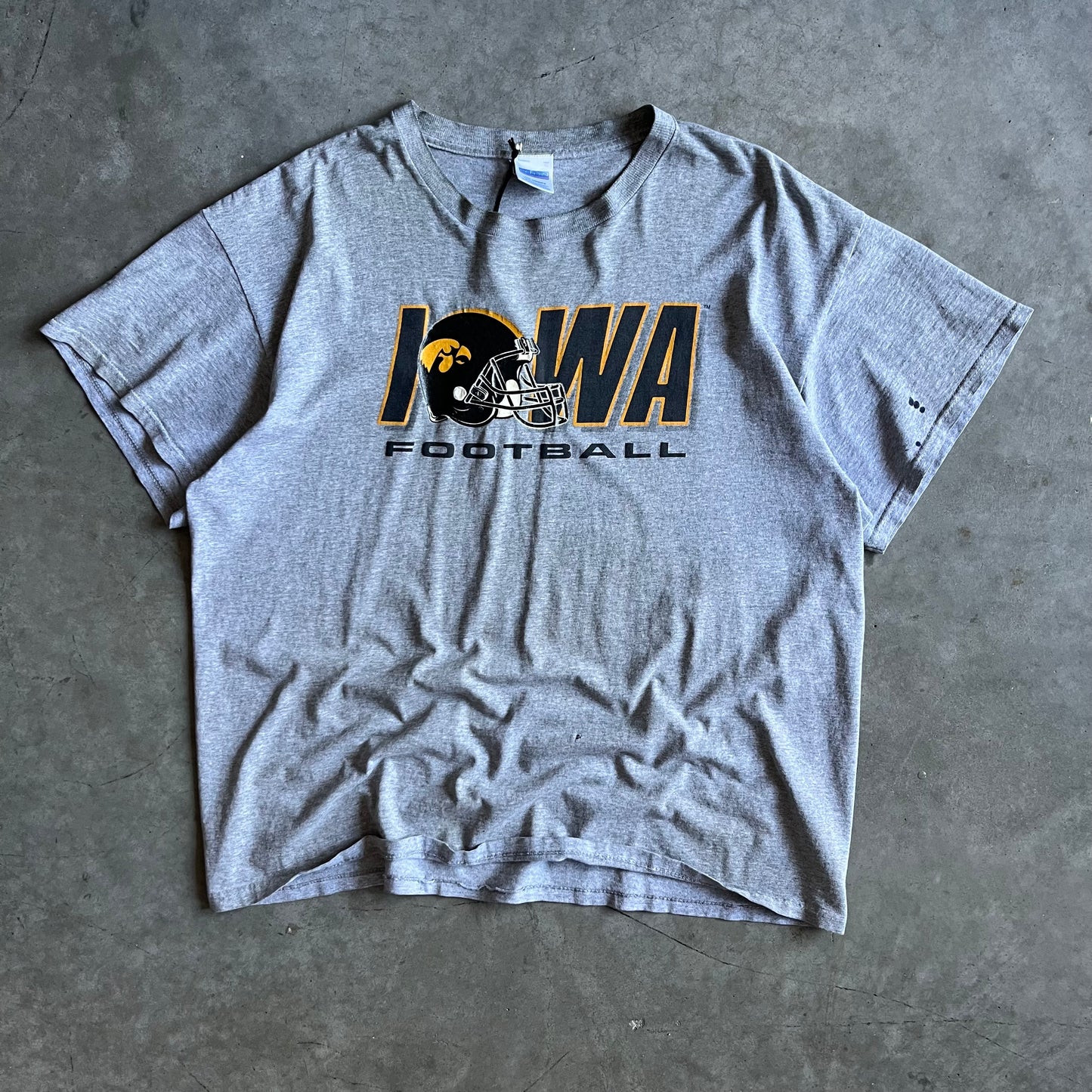 Vintage Iowa Hawkeyes Football Helmet Spell-Out Tee