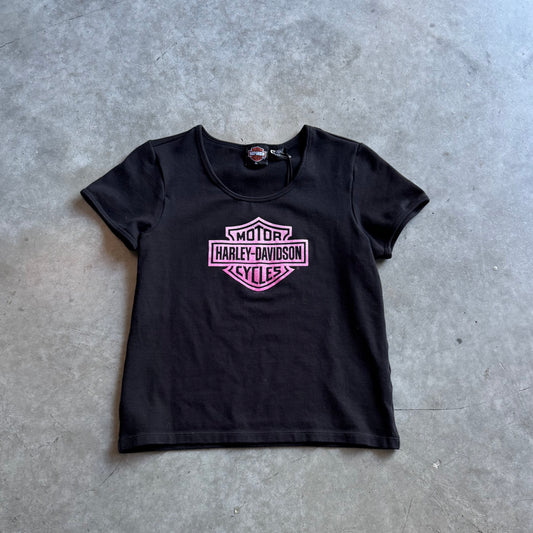 Women’s Y2K Harley Davidson Pink Logo Baby T