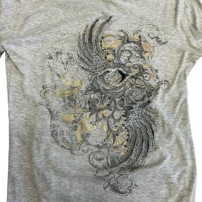 Y2K Miss Me Gold Floral Print Thermal Henley