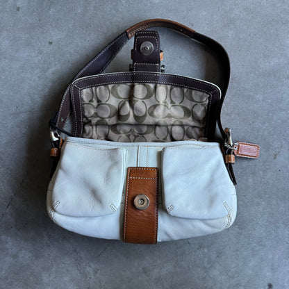 Y2K Coach Soho White Double Pocket Buckle Flap Bag