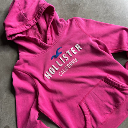 Women’s Y2K Hollister Pink Embroidered Fitted Surfer Hoodie