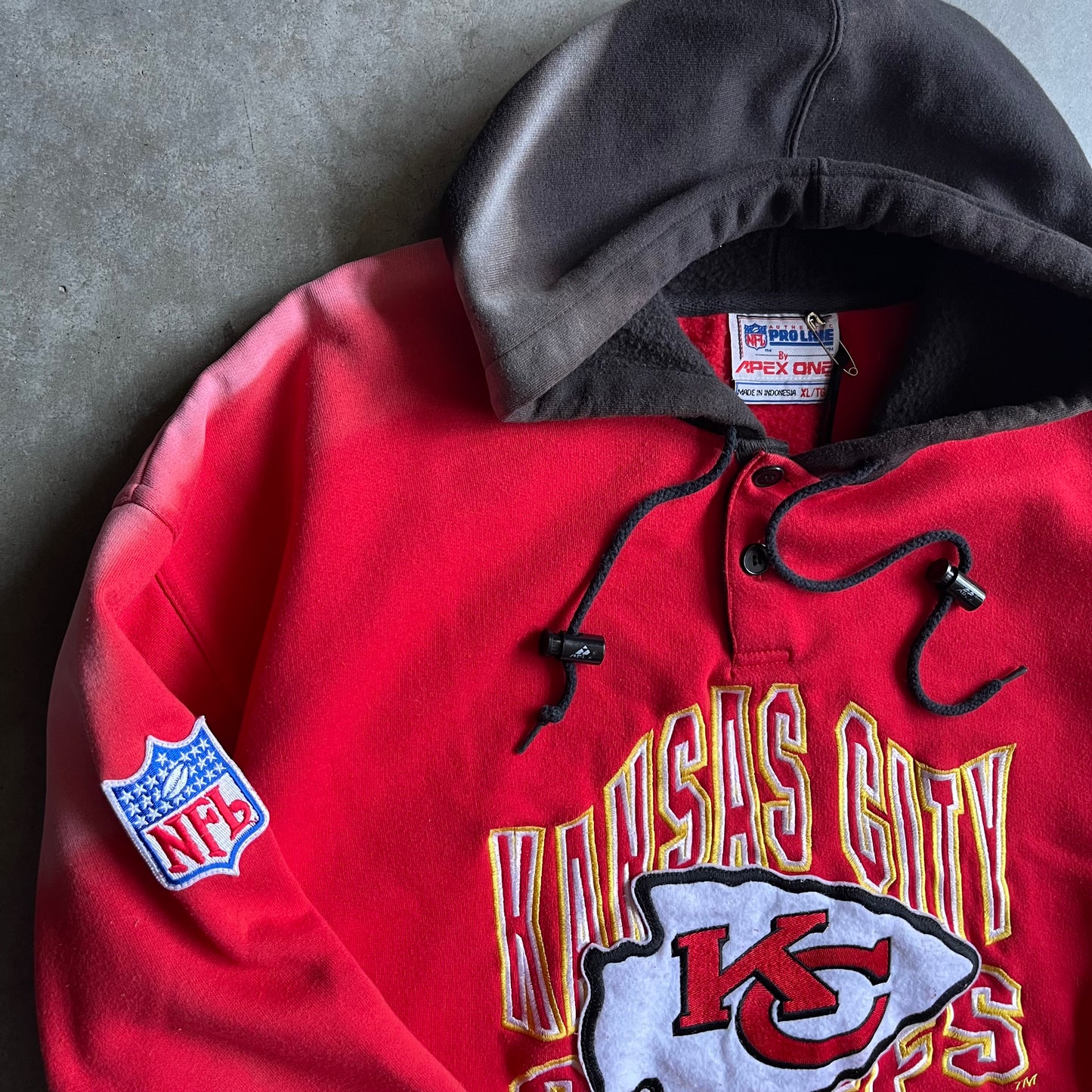 Y2K Kansas City Chiefs Sun Faded Embroidered Hoodie