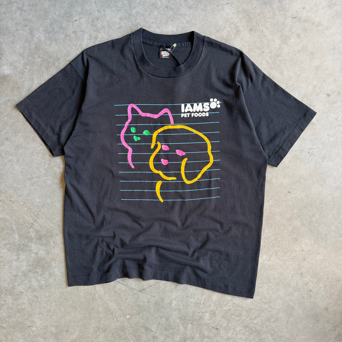 Vintage IAMS Pet Foods Cat & Dog Line Art Tee