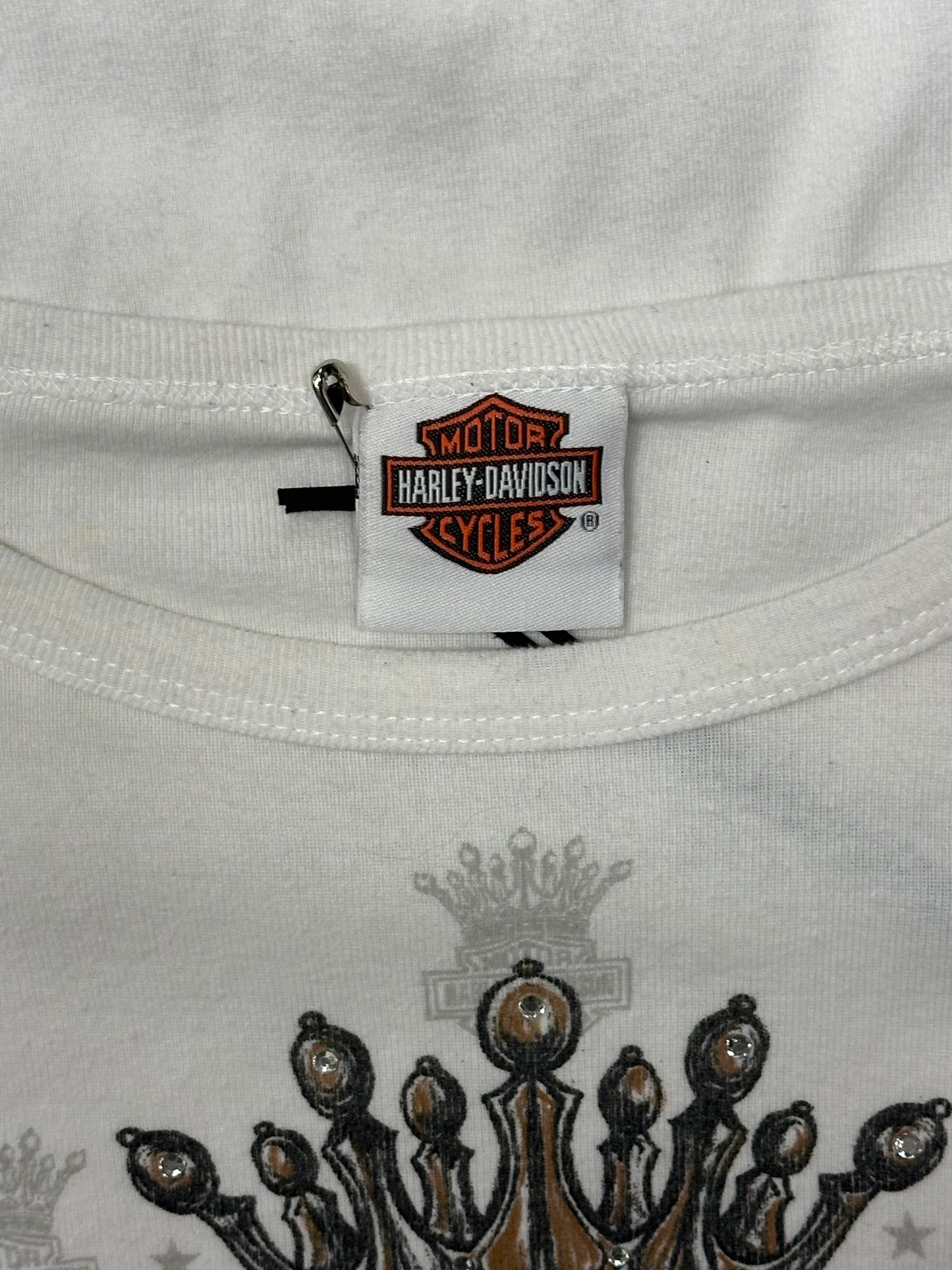 Women’s Y2K Harley Davidson White AOP Long Sleeve With Bling