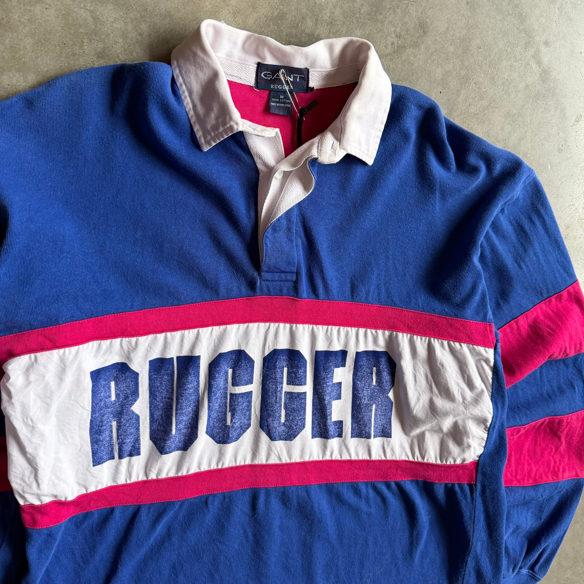 Vintage GANT Rugger Pink/Blue Spell Out Rugby Shirt