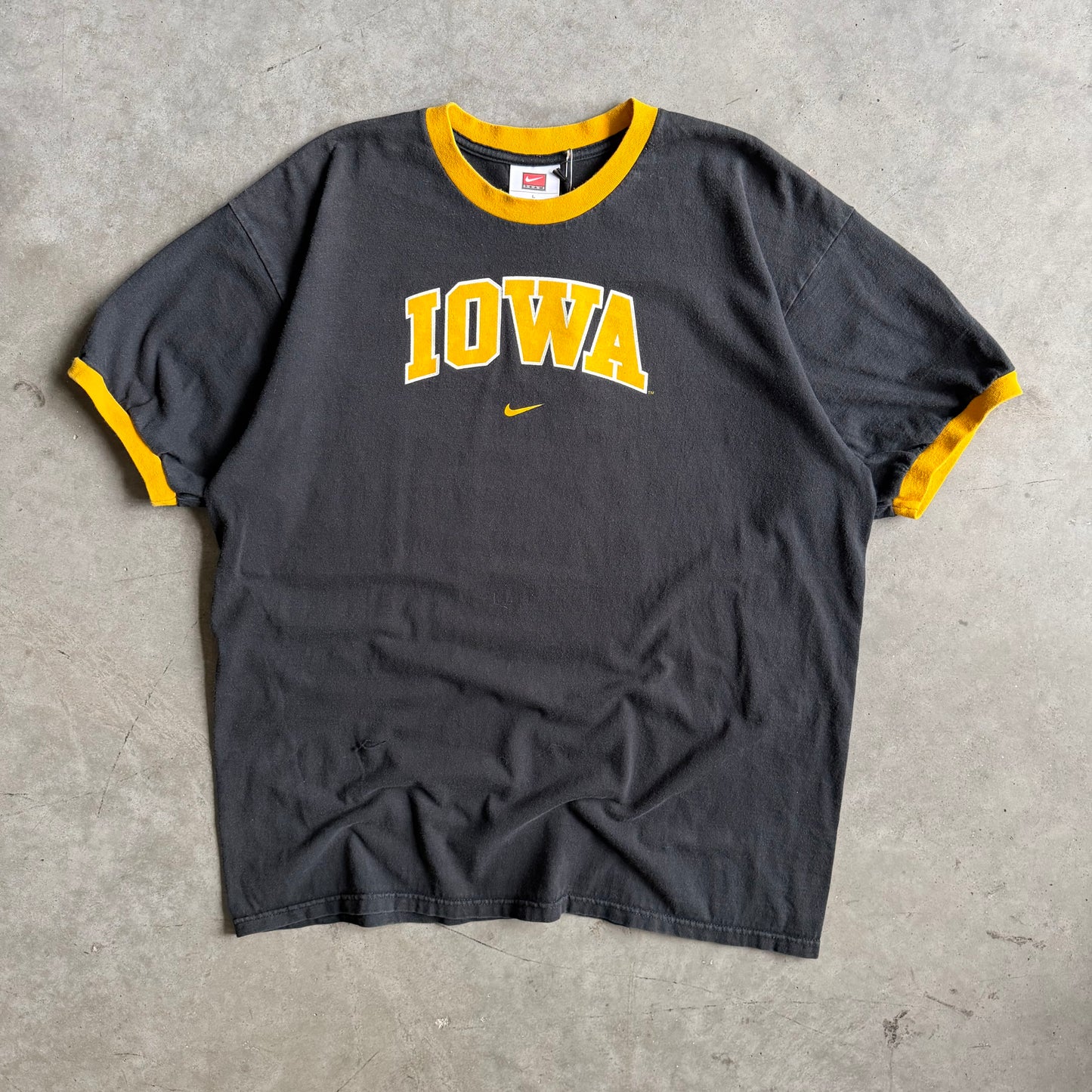 Y2K Nike Iowa Hawkeyes Black & Gold Ringer Tee