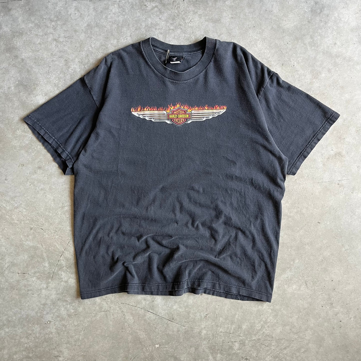 Vintage Harley Davidson Flaming Metallic Wings Logo Tee