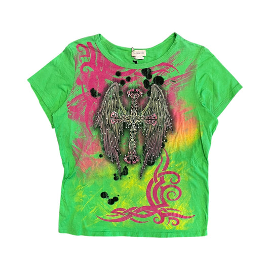 Y2K California Girlz Cross and Wings Rhinestone Tee