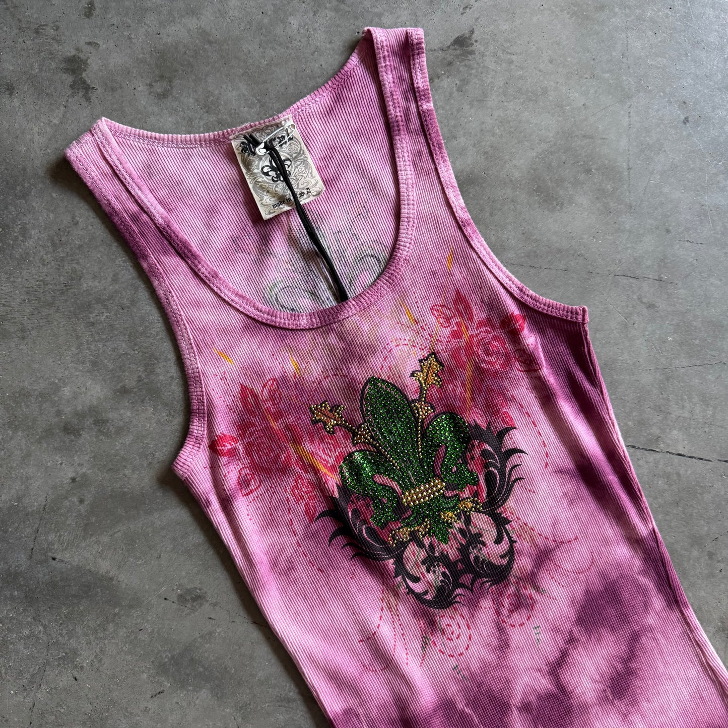 Y2K Vocal Pink Tie Dye Rhinestone Fleur Tank