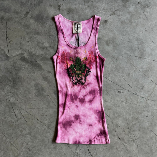 Y2K Vocal Pink Tie Dye Rhinestone Fleur Tank
