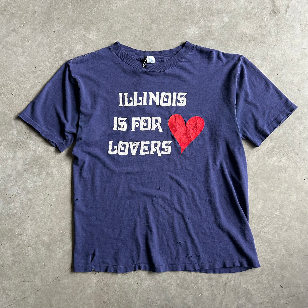 Vintage Thrashed Illinois Is For Lovers Navy T Shirt