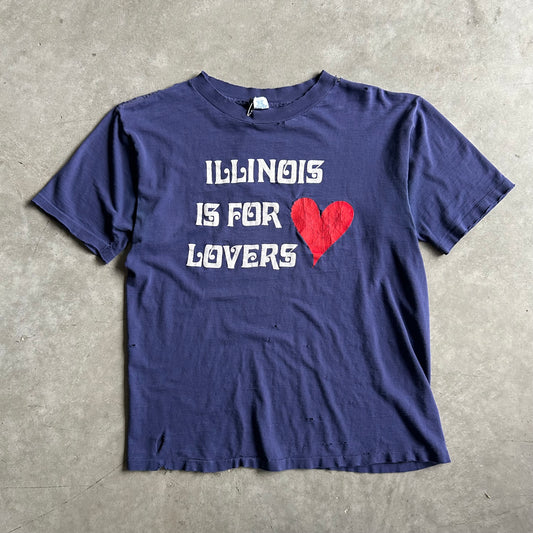 Vintage Thrashed Illinois Is For Lovers Navy T Shirt