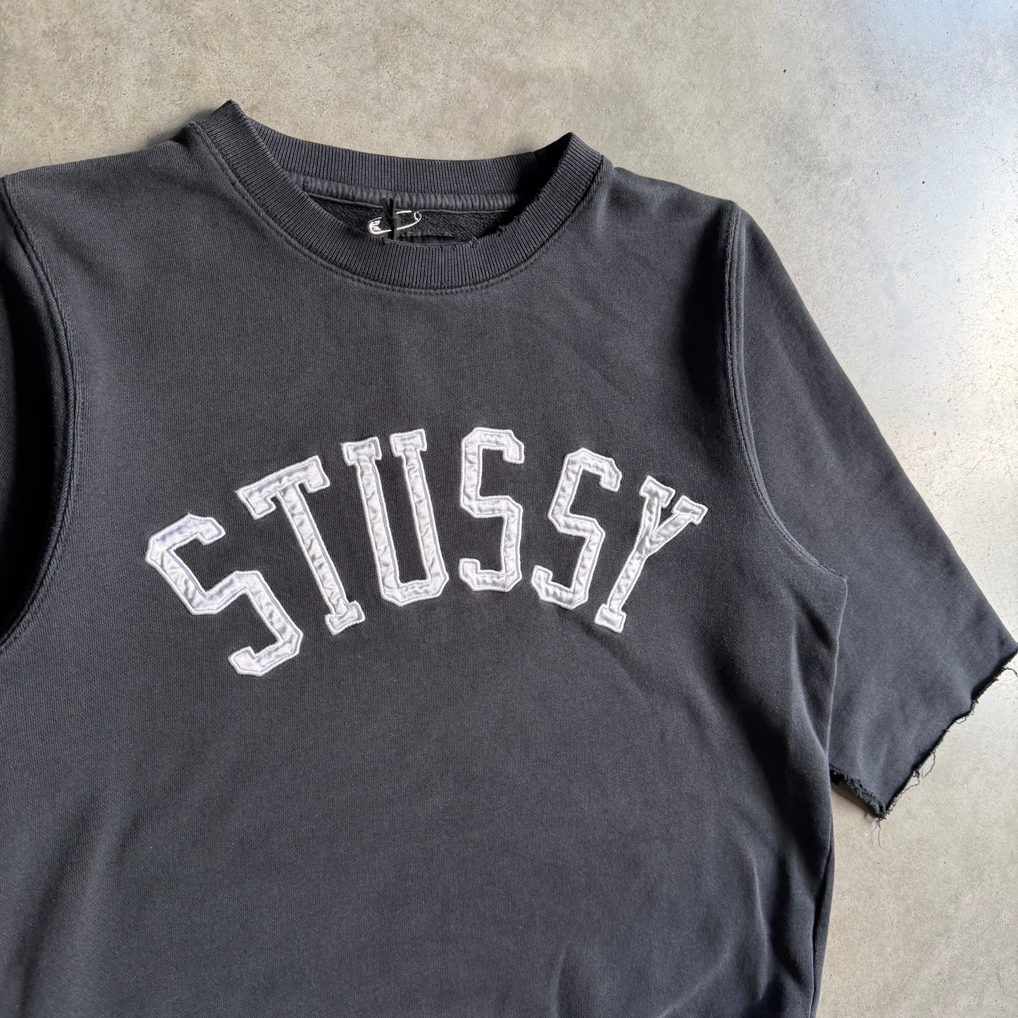 Y2K Stussy 1/2 Sleeve Silver Embroidered Spell-Out Sweatshirt