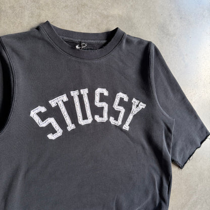 Y2K Stussy 1/2 Sleeve Silver Embroidered Spell-Out Sweatshirt