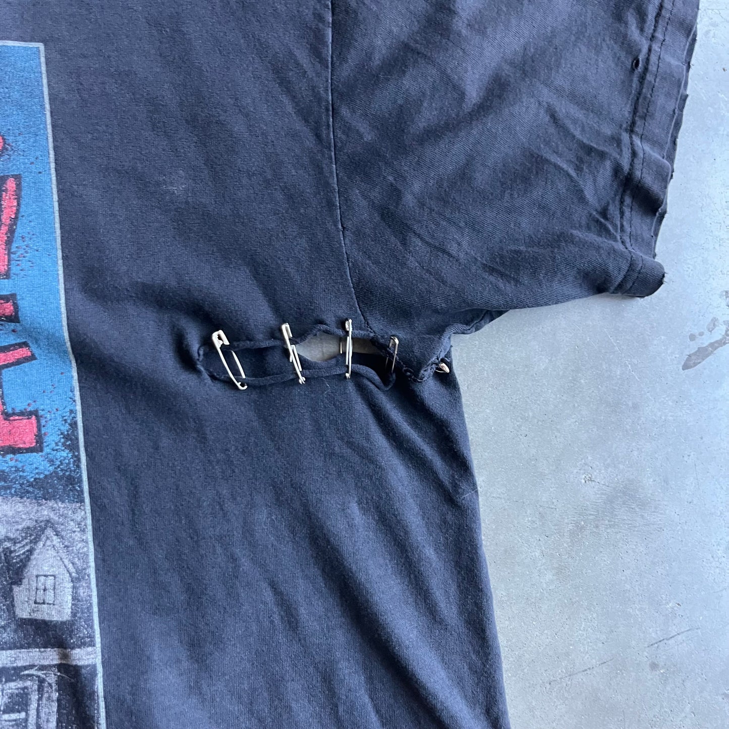 Vintage Thrashed Safety Pin Repair Texas Chainsaw Massacre Tee
