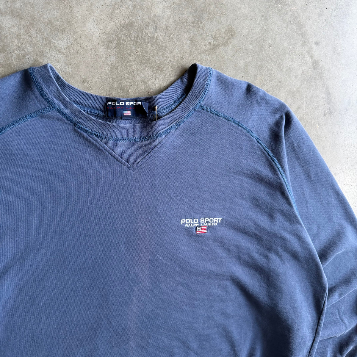 Vintage Polo Sport Ralph Lauren Embroidered Flag Logo Blue Crewneck