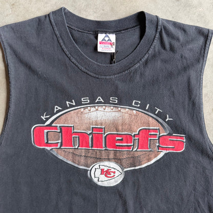 Vintage Kansas City Chiefs Football Spell-Out Black Muscle Shirt