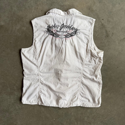Vintage Women’s Harley Davidson Logo Embroidered Canvas Vest