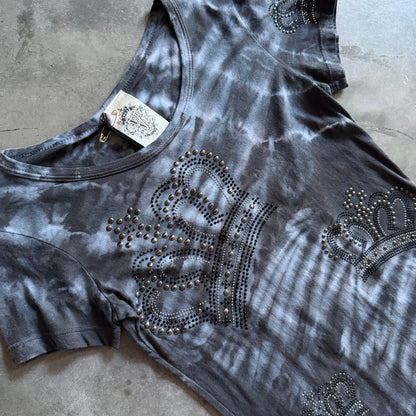 Y2K Vocal Grey Tie Dye Rhinestone Crown Fitted Tee