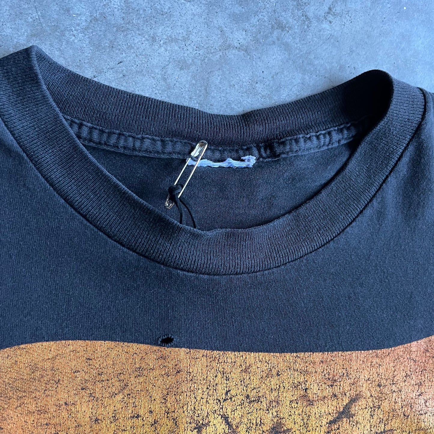 Vintage Thrashed Safety Pin Repair Wes Benscoter Skeleton Art Tee