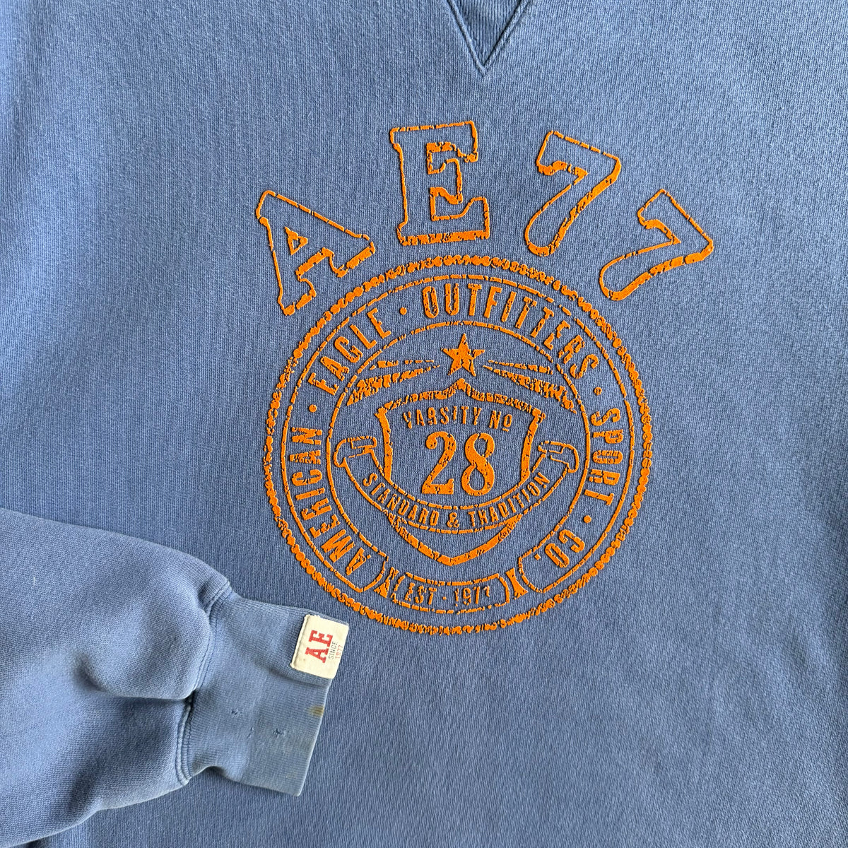 Y2K American Eagle Flock Print Crest Sweatshirt