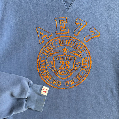 Y2K American Eagle Flock Print Crest Sweatshirt
