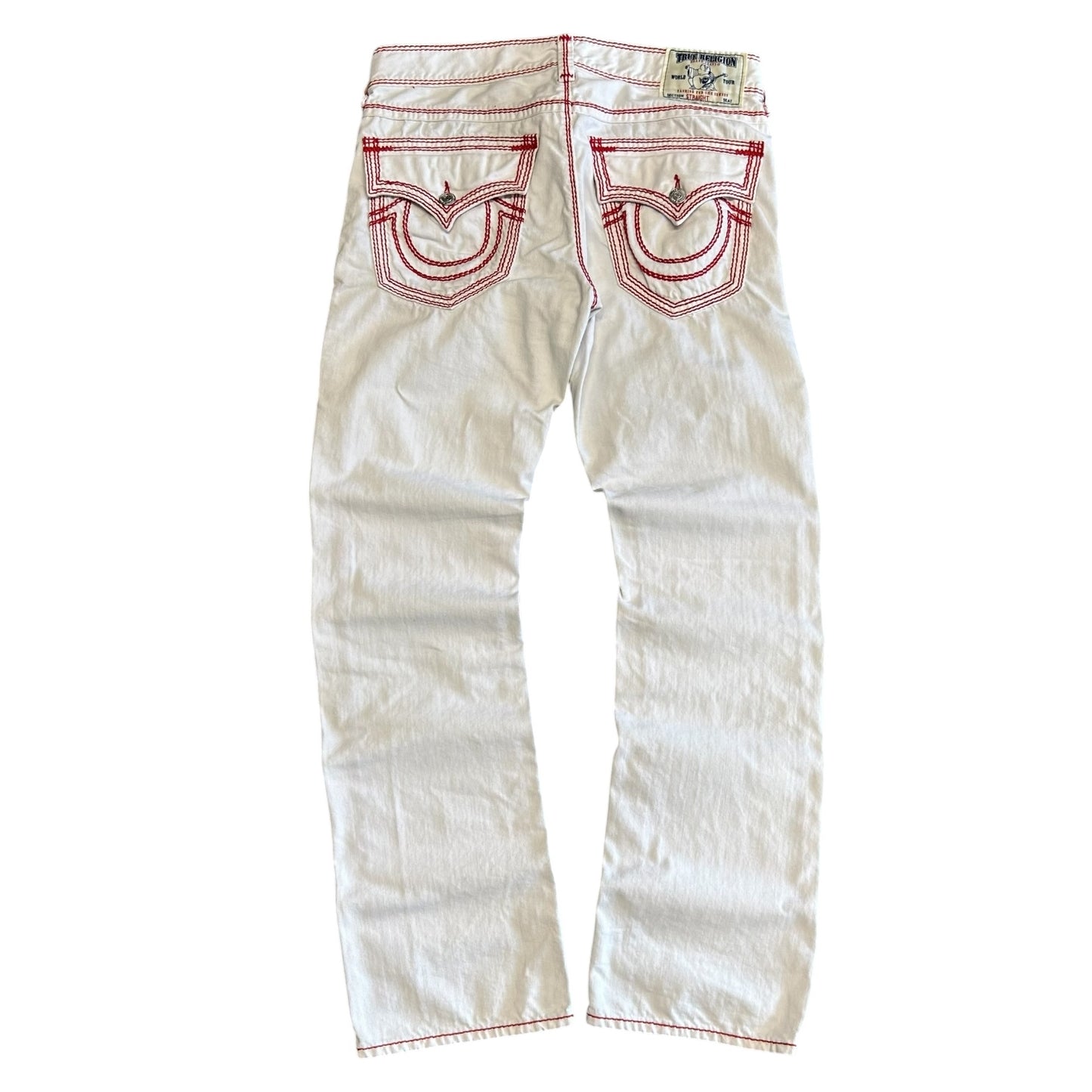 True Religion Mega T Straight Leg White Big Stitch Jeans