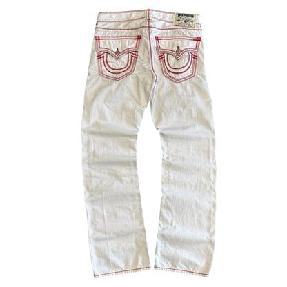 True Religion Mega T Straight Leg White Big Stitch Jeans