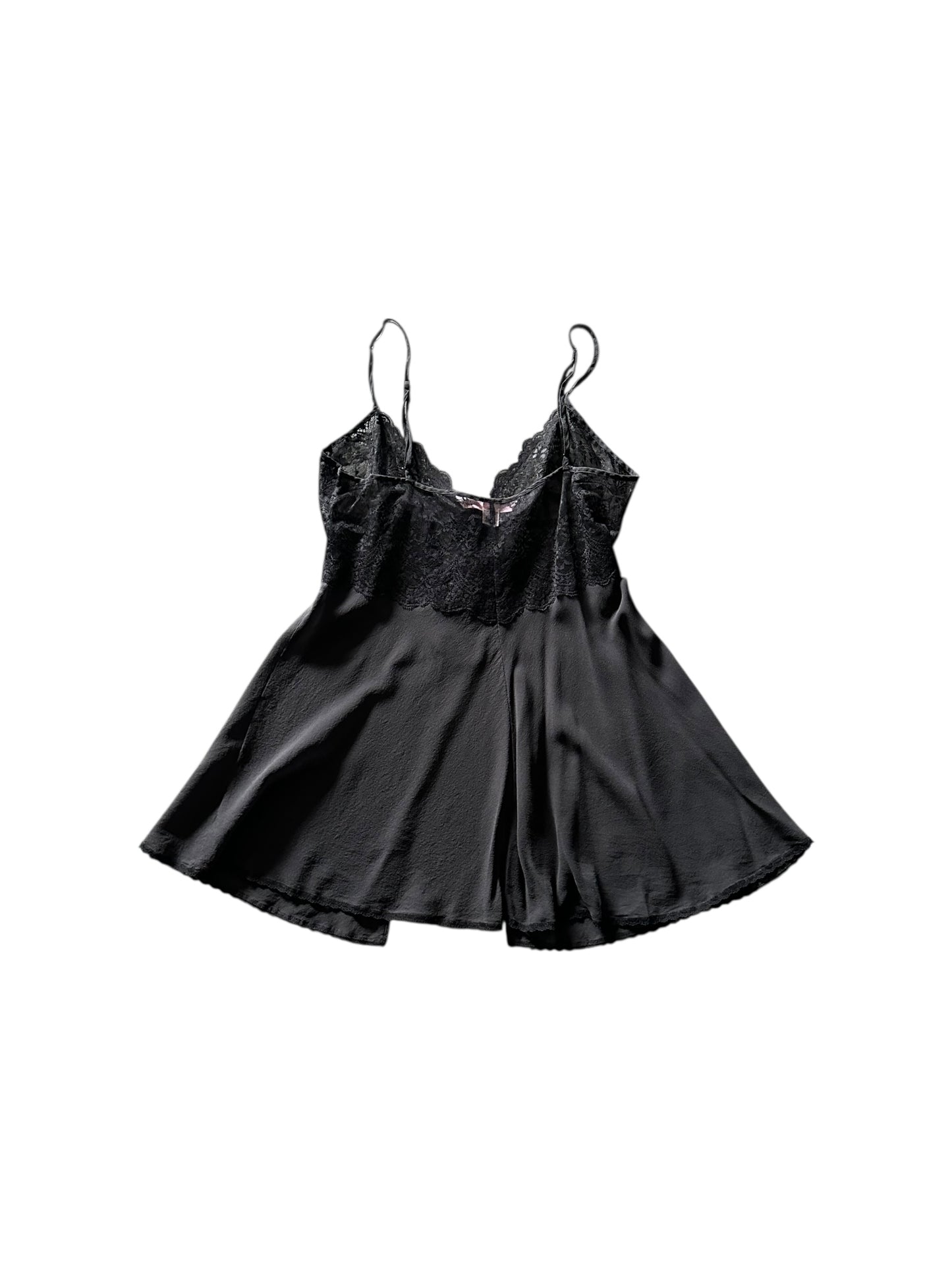 Women’s Y2K 100% Silk Victoria Secret Black Babydoll Camisole With Tie Closures
