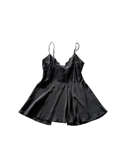 Women’s Y2K 100% Silk Victoria Secret Black Babydoll Camisole With Tie Closures