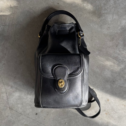 Coach Vintage Black Leather Daypack Sling Bag