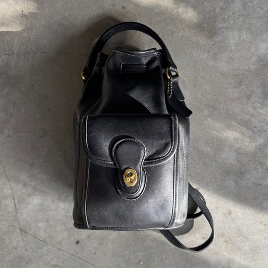 Coach Vintage Black Leather Daypack Sling Bag
