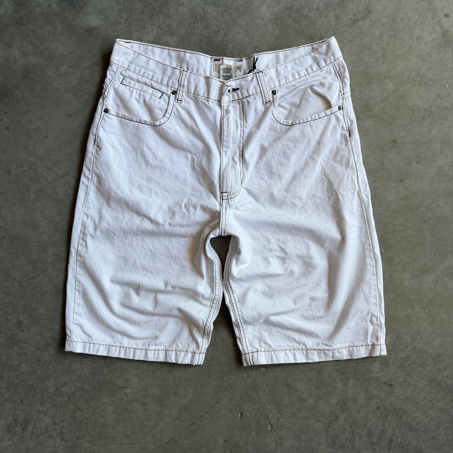 Y2K Route 66 Contrast Stitched White Jorts