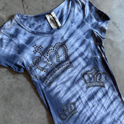 Y2K Vocal Blue Tie Dye Rhinestone Crown Fitted Tee