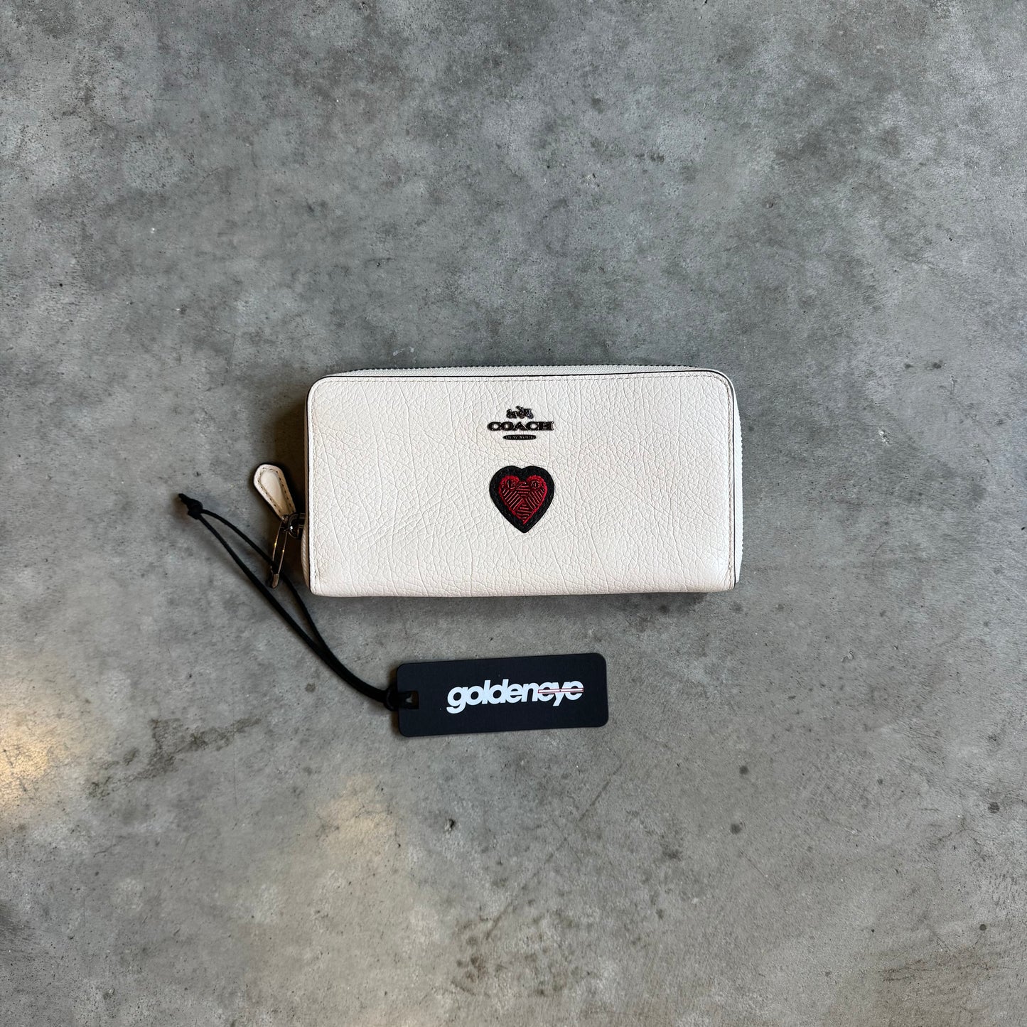 Coach White Leather Wallet With Red Embroidered Heart
