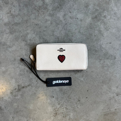 Coach White Leather Wallet With Red Embroidered Heart