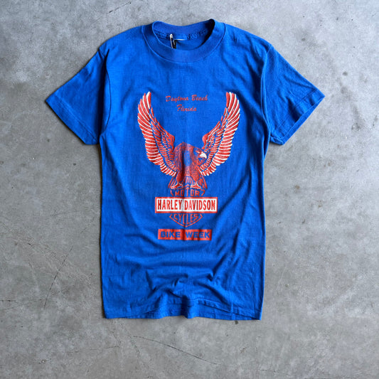 70s Daytona Beach Bike Week Harley Davidson Blue Tee