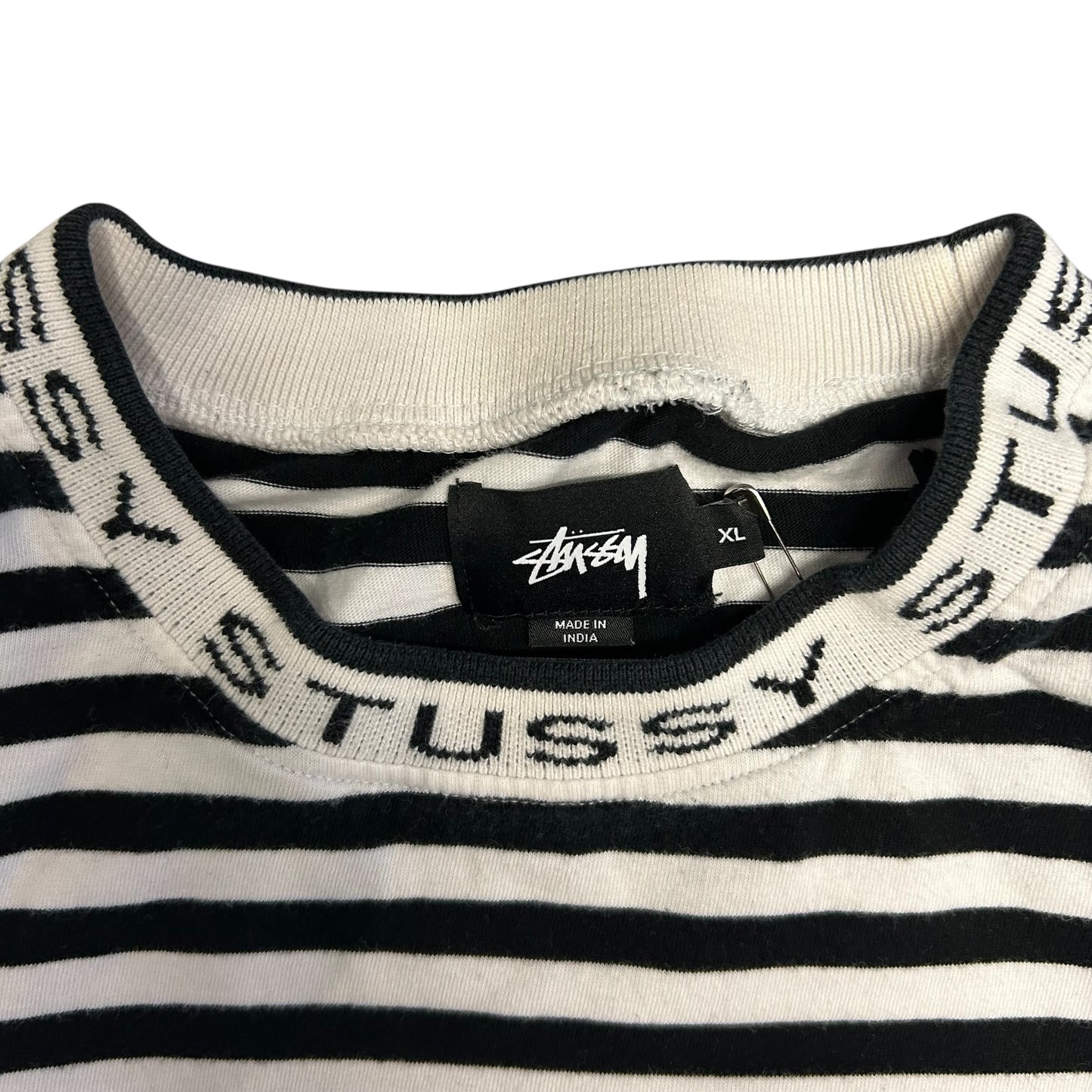 Stussy B&W Striped Jacquard Neck Logo Longsleeve
