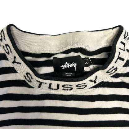 Stussy B&W Striped Jacquard Neck Logo Longsleeve