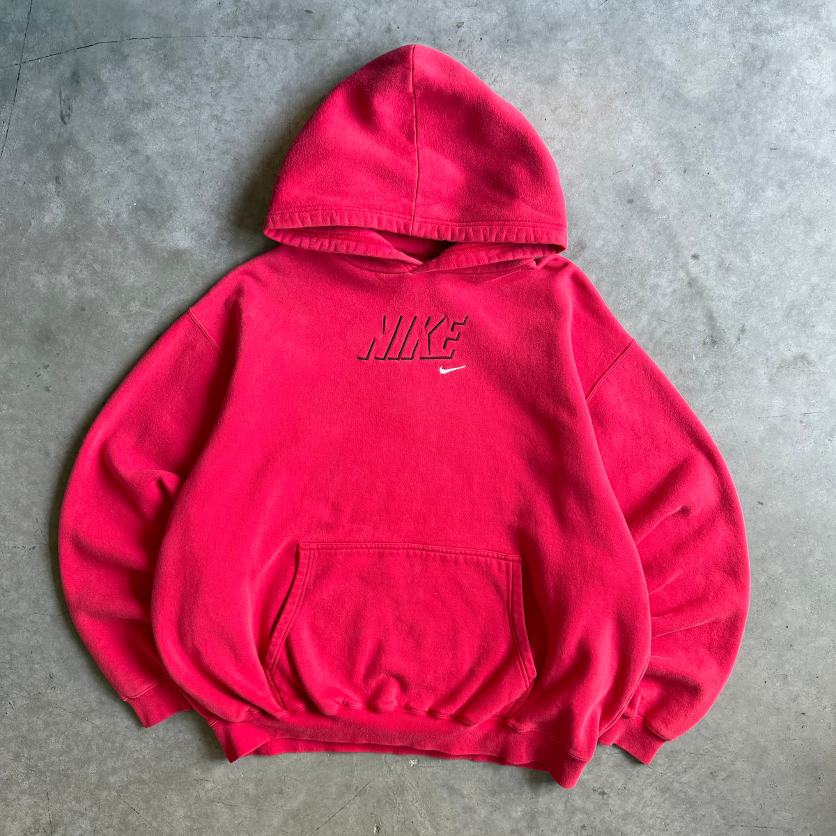 Y2K Nike Shadow Embroidered Swoosh Spellout Red Hoodie
