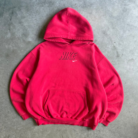 Y2K Nike Shadow Embroidered Swoosh Spellout Red Hoodie