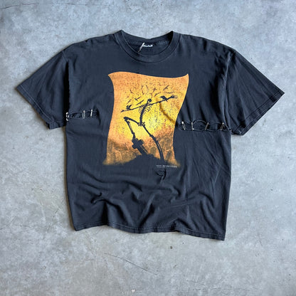 Vintage Thrashed Safety Pin Repair Wes Benscoter Skeleton Art Tee