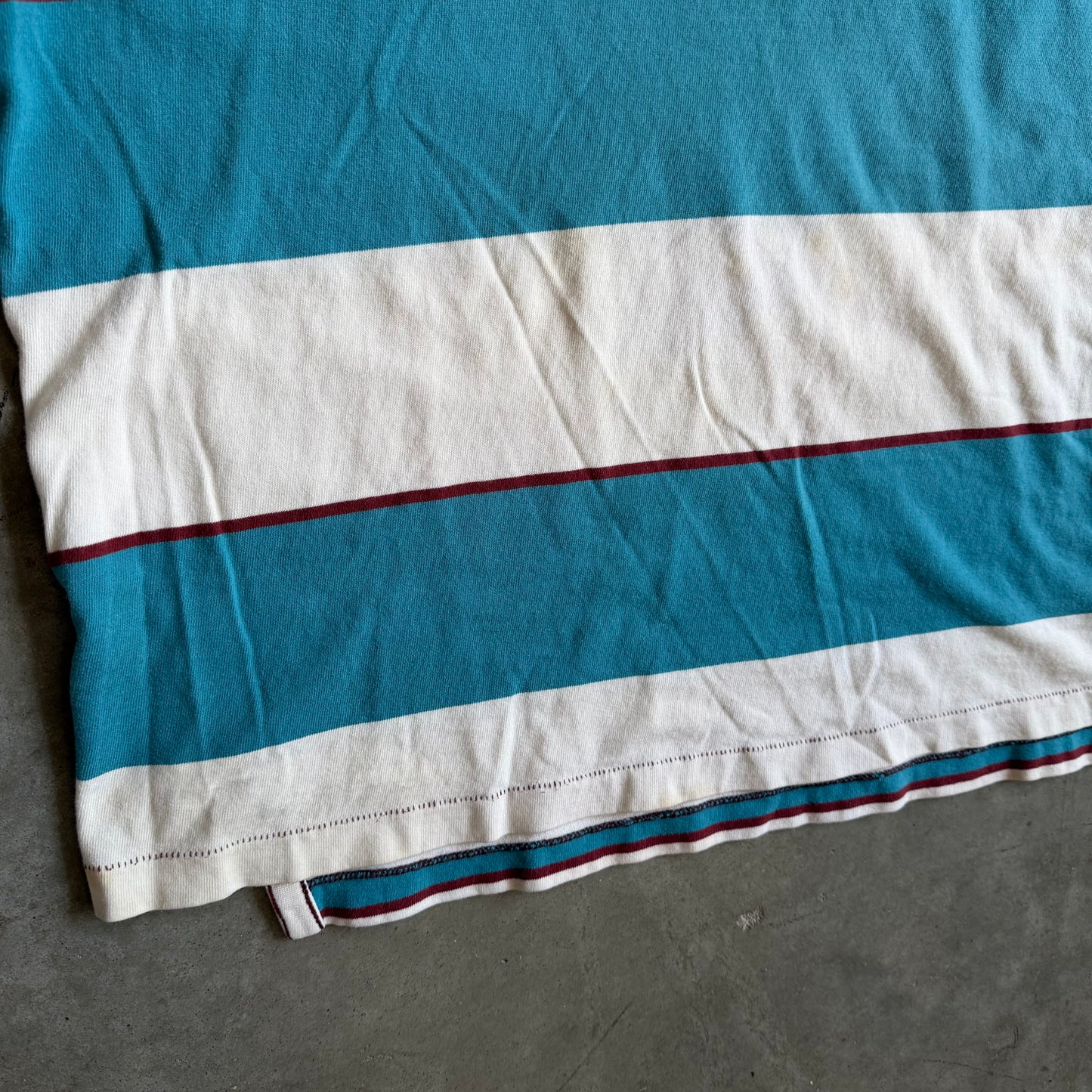 Y2K American Eagle Vintage Fit Teal & White Stripped Polo