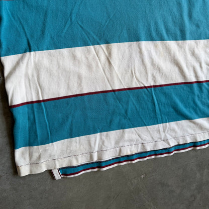 Y2K American Eagle Vintage Fit Teal & White Stripped Polo