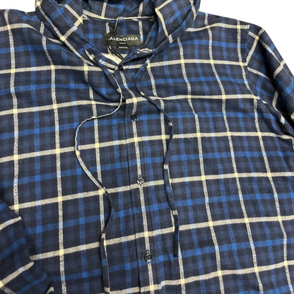 FW17 Balenciaga Blue Hooded Flannel