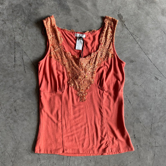 Women’s Vintage Worthington Orange Lace/Beaded Fitted Fairy Tank