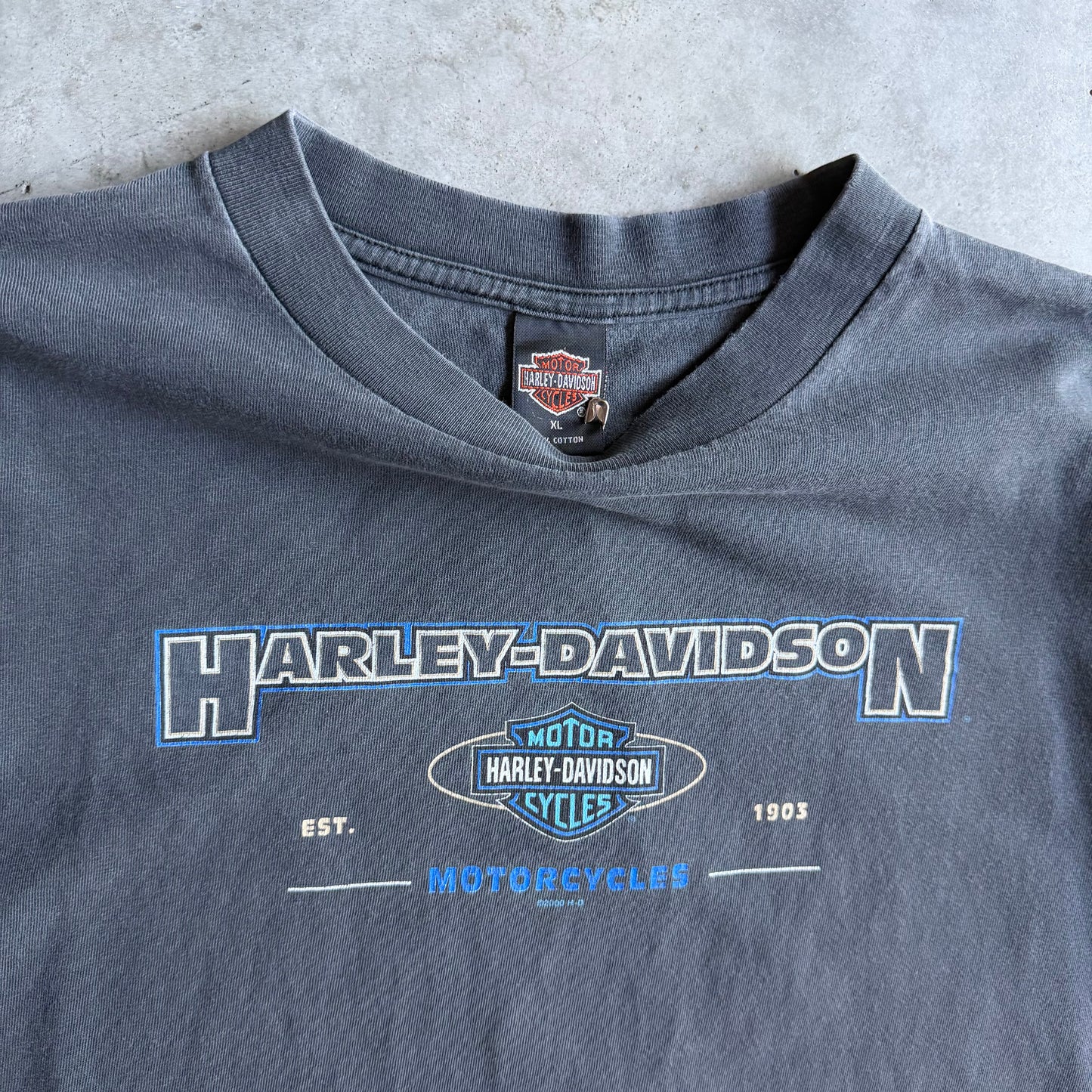 Vintage Las Vegas Harley Davidson Faded Black Shield Spell-Out Tee