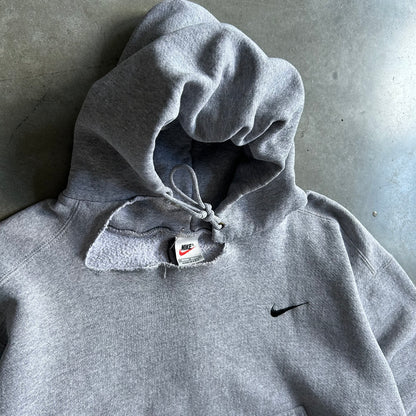 Vintage Nike Grey & Black Thrashed Mini Swoosh Hoodie