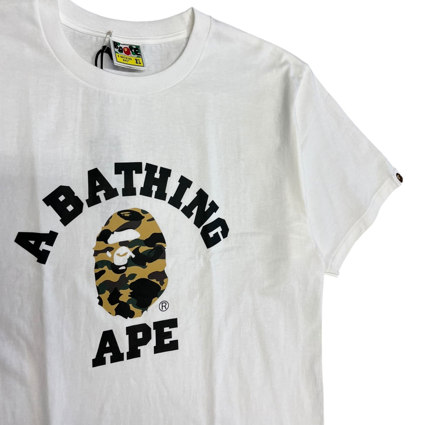 A Bathing Ape 1st Camo Yellow Collegiate Spell Out T Shirt